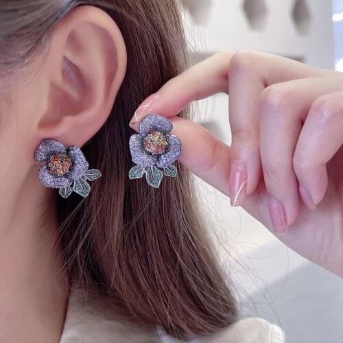 Luxurious AAA Zirconia Earrings Women Summer Temperament Jewelry Exquisite Flower Earring Studs Ladies Dinner Wedding Ornament