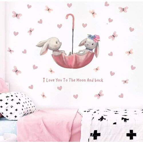 Pink Cute Rabbit Wall Sticker For Kids Room Easter Room Decoration Sticker Bunny Door Wall Living Bedroom Home Decor Sticke E2X1