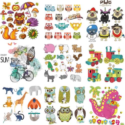 DIY Heat Transfer Patches Cute Animals Set Iron-on Patches For Clothing Children T-shirt Decoration Heat Press Appliqued Sticker