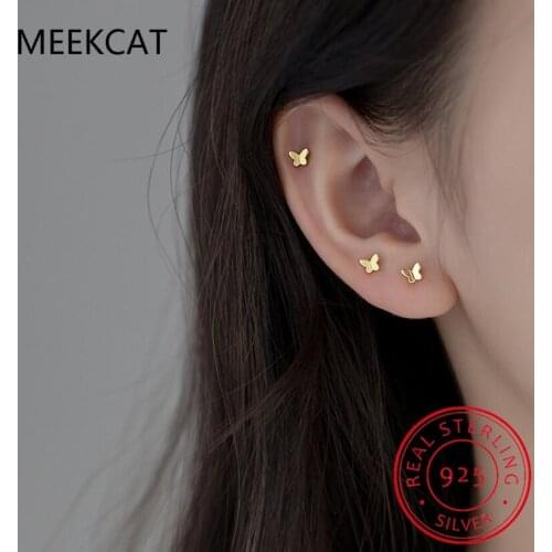 MEEKCAT Fashion Korean Mini Cute Romantic Butterfly Stud Earring for Women Genuine 925 Sterling Silver Teen Student Girl Jewelry