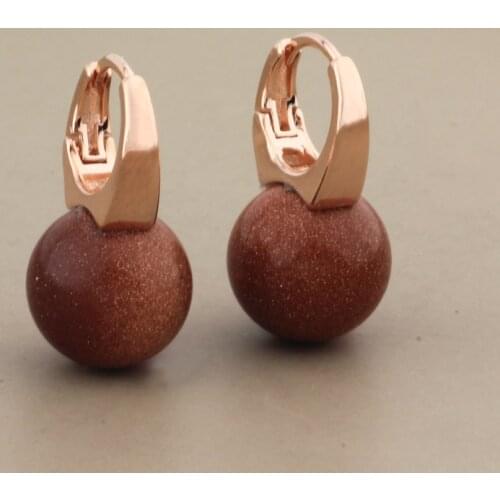 New Trend RU Earrings Hot Sale 12mm Natural Stone Small Earrings 585 Rose Gold Drop Earrings Women Wedding Party Vintage Jewelry