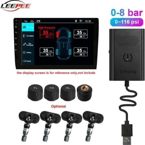 TPMS Android Car Tire Pressure Sensors Monitoring System USB Receiver Display By Auto Radio DVD Player Touch Screen WIFI Needed