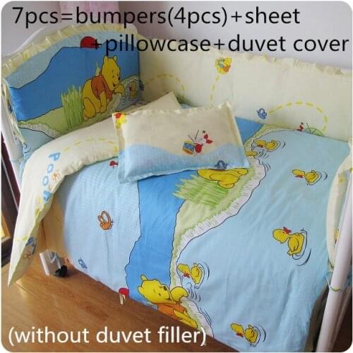 Discount! 6/7pcs baby cot crib bedding set Baby Product cartoon baby bumper set duvet cover,120*60/120*70cm