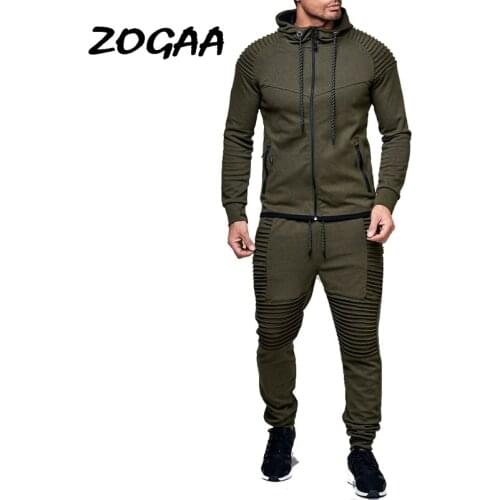ZOGAA 2 Pieces Sets Tracksuit Men New Brand Autumn Winter Hooded Sweatshirt +Drawstring Pants Male Stripe Pure Color Hoodies