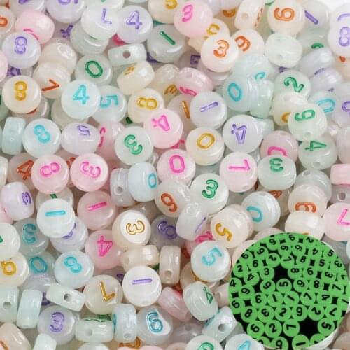 Luminous Digital Letter Acrylic Beads Round Flat Alphabet Loose Spacer Beads For Jewelry Making Handmade DIY Bracelet Necklace