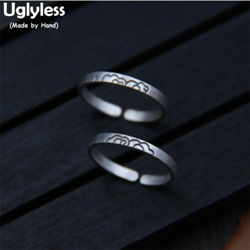 Uglyless Real S925 Sterling Silver Women Engraved Ethnic Lucky Clouds Ring Simple Fashion Retro Open Rings Handamde Fine Jewelry