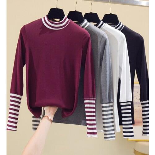 2020 spring autumn and winter bottoming shirt women long-sleeved T-shirt women stripe Tee Shirt Femme Tshirt Warm Tops