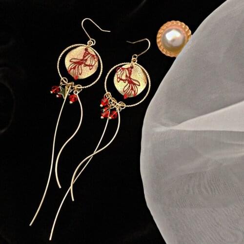 Women Vintage Koi Tassel Earrings Elegant Geometric Hanging Earring Jewelry 2021 New