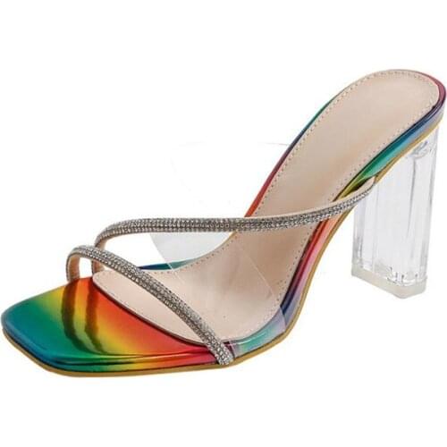 2021 NEW Summer Sexy Fashion Womens Shoes Slippers PVC Bling Mixed Colors Thin Heels Classics Shallow Novelty Polka