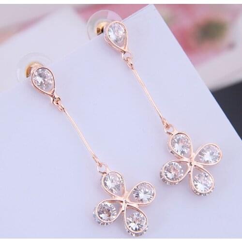 2019 Cute Sweet Flower Earrings Copper Material Silver pin Femme Cross Drop Earrings Fashion Jewelry Women OL Earrings