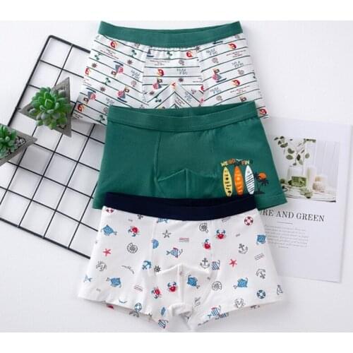 Childrens Underwear Baby Cotton Briefs Cartoon Print Underpants 6 8 10 12 14 Years Striped Toddler Panties Boys Briefs 3pcslot
