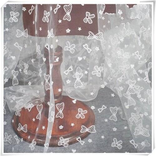 3Y/lot Black White Flocked Butterfly Mesh Sewing Fabric For Girl Dress Wedding Decoration DIY Material