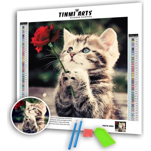 5d Diamond Painting Cat Rose Flower Embroidery Cross Stitch Animal Mosaic Handmade Home Decoration Art