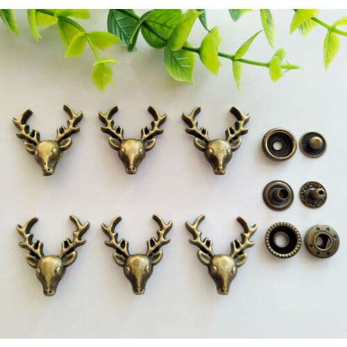 6sets Deer Zinc Alloy Snap Fastener Press Stud Sewing Leather Combined Button Craft For Clothes Garment DIY Decoration 25*28mm