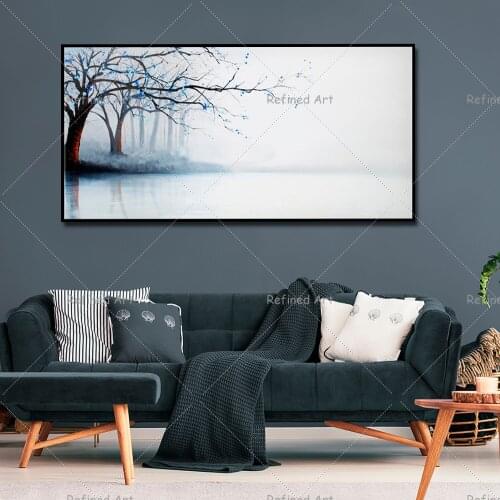 Abstract Landscape Hand-Painted Oil Painting Wall Art Canvas Painting Trees And Lakes In The Living Room Picture Frameless