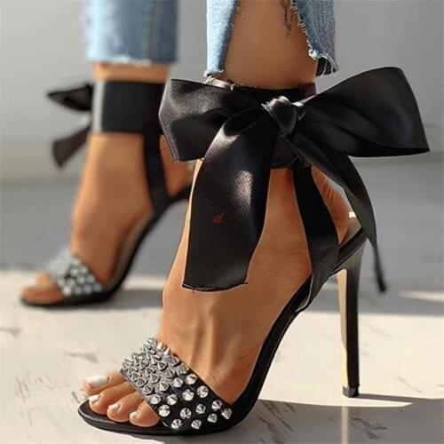 12.5cm Black Summer High Heels Sandals Women Pump Shoes Ladies Dress Party Strap High Heel Rivet Sandals Luxury Heels Big Size