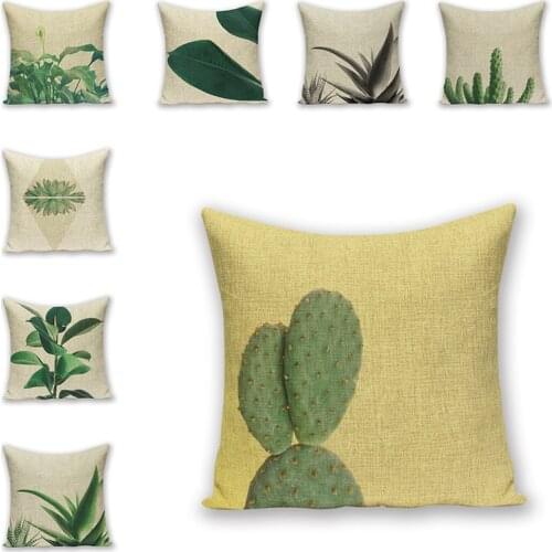 Plants Leaves Printing Pillow Case Decorative Cushions For Sofa Cotton Linen Pillow For Chair Car Seat Accessorie Home Decor