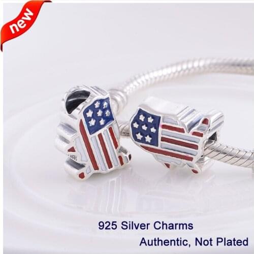 CKK Authentic 100% 925 Sterling Silver Jewelry Original Enamel US Outline Charms Beads Fits Fandola Bracelets