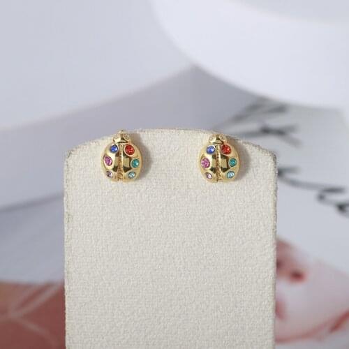 European American fashion jewelry wholesale small three-dimensional ladybug style inlaid with colorful small diamond earrings