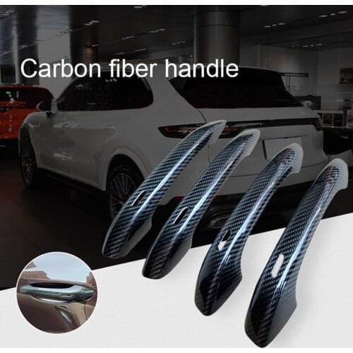 Gloss Black Carbon Fiber Door Handle Cover Trim For Porsche Cayenne 2018 2019 2020 Car Styling Handle Stickers 4pcs/set
