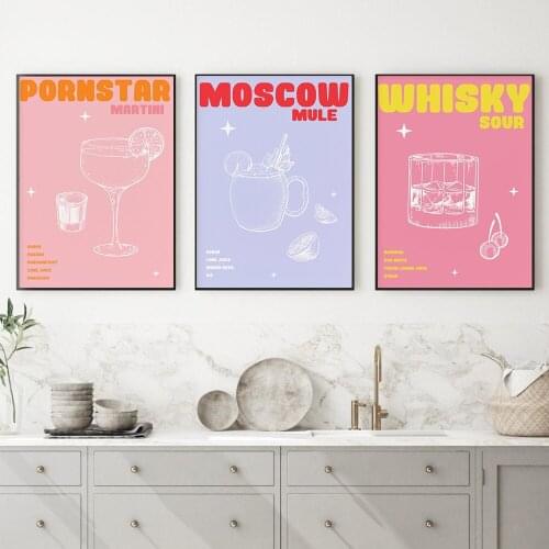 Cartoon Wine Kitchen Cocktail Drink Canvas Painting Wall Art Nordic Posters and Prints Wall Pictures for Living Room Decoration