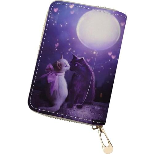 HaoYun PU Leather Business Card Holder Fantasy Cats Pattern Girls Money Purse Bag Cartoon Animal Design Girls Mini Cluth Wallets
