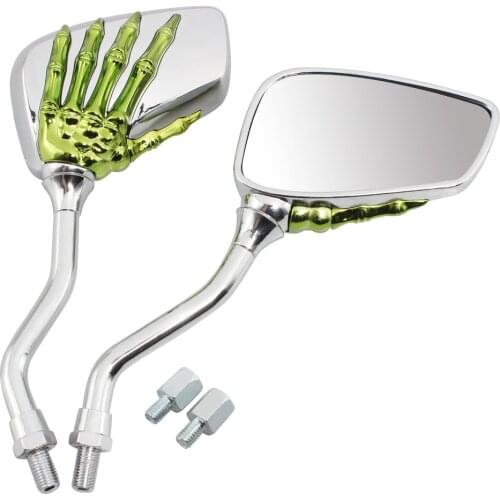 Motorcycle Green Skeleton Skull Hand Claw Rearview Side Mirrors Handlebar Mount 8 10 mm For Harley Honda Suzuki Yamaha Cruiser