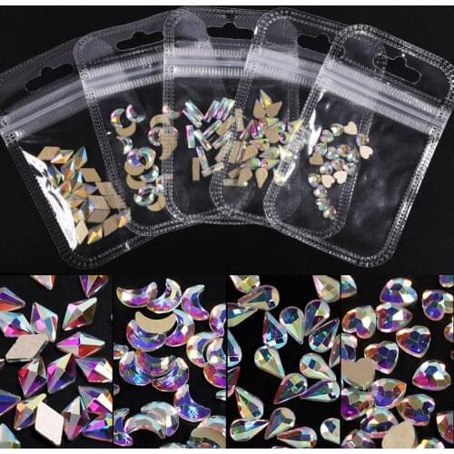 Crystals Clear AB Glass Rhinestone Stones Solid Flat Back Nail Ornaments Colorful Granular Three-Dimensional Nail Art Decoration