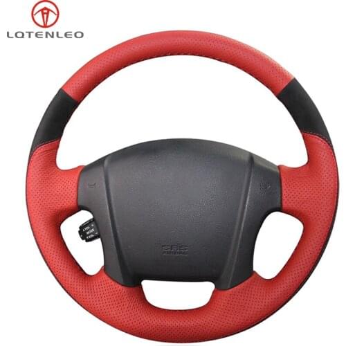 LQTENLEO Black Suede Red Leather Hand-stitched Car Steering Wheel Cover For Kia Sportage 2 2005-2013 Sportage 2004-2010