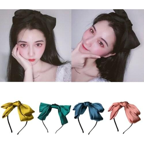 Cute Satin Big Bow Headband Soft Elastic Solid Color Ribbon Bowknot Center Hair Hoop Vintage Kawaii Party Hair Accessory