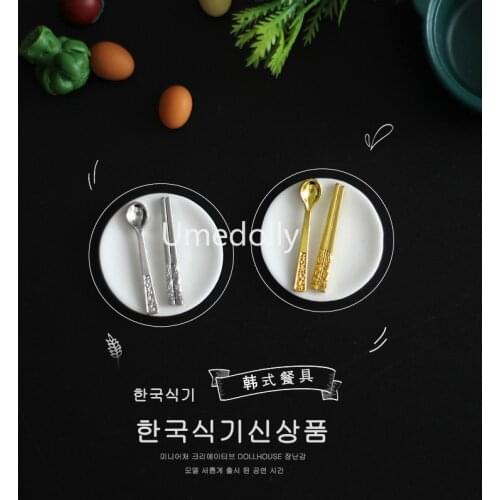Ob11 Dollhouse Miniature Toy Mini Korean Tableware Chopsticks Spoon Dish Toy Accessories