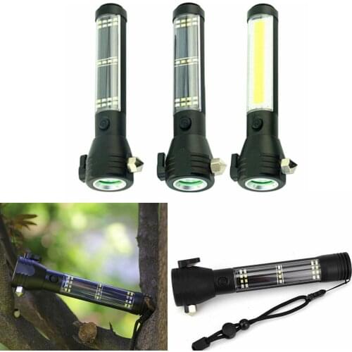 Multi-function Car Safety Hammer Torch Solar Flashlight Self-help Escape Fire Emergency Rescue Hammer USB Rechargeable Tools