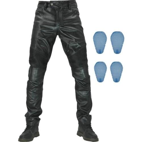 Motorcycle Riding Jeans With 4 x CE Silica Gel Honeycomb Knee Hip Pads Motocross Racing Pants PU Leather Waterproof Windproof