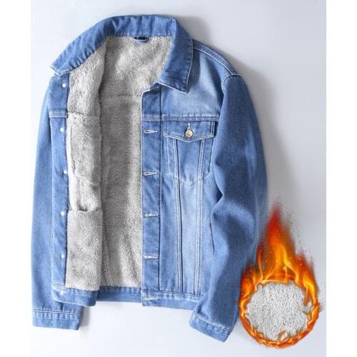 Men Fleece Denim Jacket Winter New Blue Casual Thick Warm Velvet Coat Slim Stretch Fashion Comfortable Male Cowboy Jacket