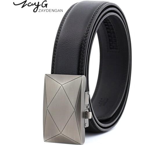 ZAYG Designer Men High Quality Solid Brass Luxury Automatic Buckle Belts Male Luxury Business Buckle Genuine Leather Black Belts