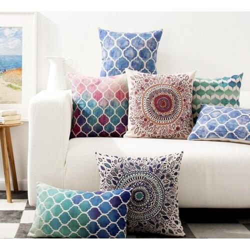 American style Rural Geometry Abstract Pattern Pillow Cover Home Decorative Pillows Linen Pillow Case Office Sofa Cushion Cover