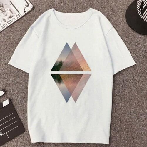New Geometric Figure Printed T Shirt Women Clothes White TShirt Harajuku Fashion Landscape T-shirt Leisure Female Tops Clothing