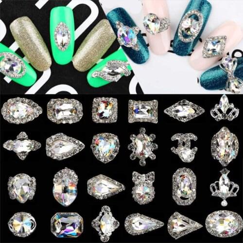 New 10pcs Alloy Pearl 3D Nail Art Decorations Shiny Crystal Jewelry Flatback AB Side Rhinestones,Diamonds,Pearl nail charms