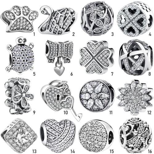 Fashion Authentic Clear CZ 925 Silver Charm Pendant Bead Fit Original Charms Bracelets Chain Bangle Necklace DIY Gift
