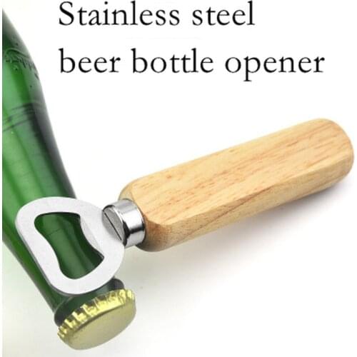 Portable Stainless Steel Bottle Opener Wood Handle Drink Cap Lid Beer Bottle Opener Easy to Carry Launcher Kitchen Gadget Tools