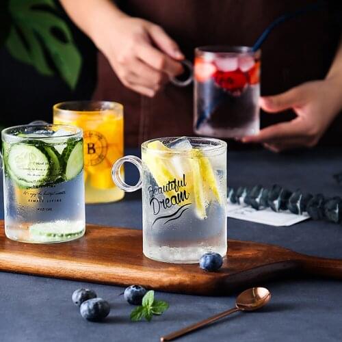 Transperant Glass Cup With Handle For DIY Milk Tea Fruit Tea Beverage Cup Beautiful Dream Gorgeous Day Simple Living Cup