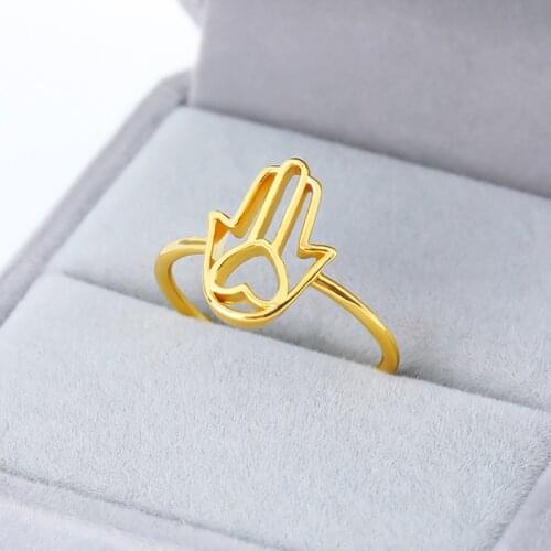 Adjustable Hand of Fatima Rings For Women Gothic Jewelry Stainless Steel Hollow Heart Ring Boho Vintage Ring Wedding Accessories