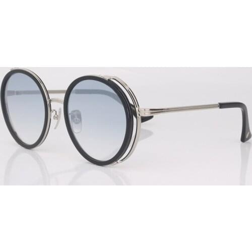 Round metal silver frame sunglasses for men gradient grey women suglasses