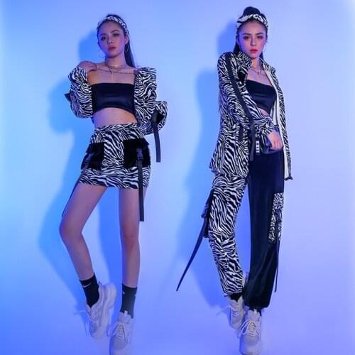 Jazz Hip Hop Dance Outfits For Women Sexy Stage Nightclub Dj Clothing Zebra Striped Suit Gogo Dancer Rave Party Show Stage Wear