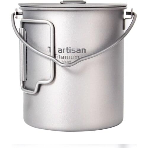 Tiartisan Portable Ultralight pure Titanium Outdoor folding 750ml Pot with Handle and Bail handle