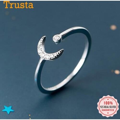 Trustdavis Genuine 925 Sterling Silver Fashion Sweet Moon CZ Opening Ring For Women Wedding Valentines Day Fine Jewelry DB434