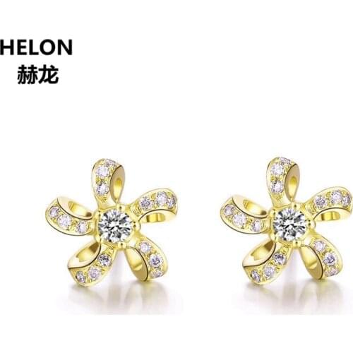 Solid 14k Yellow Gold Earrings for Women 0.15ct Natural Diamonds Stud Earrings Fine Jewelry Trendy Unique