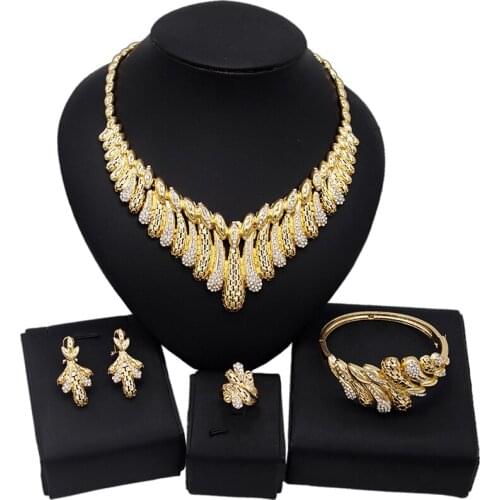 Yulaili Classic Fashion African Jewelery Set For Women Necklace Earrings Bracelet Ring Party Accessories Wholesale