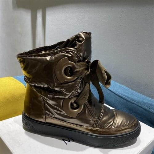 Winter Women Ankle Snow Boots Warm Lace Up Flat Black Short Ladies Shoes Casual Luxury Designer Bota Feminina 2020
