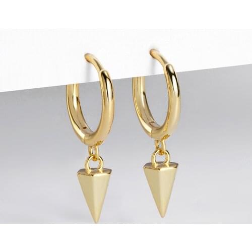 Punk Rock Style Geometric Awl Drop Earrings for Women Real 925 Sterling Silver Simple Tiny Circle Huggie Jewelry Gold Color